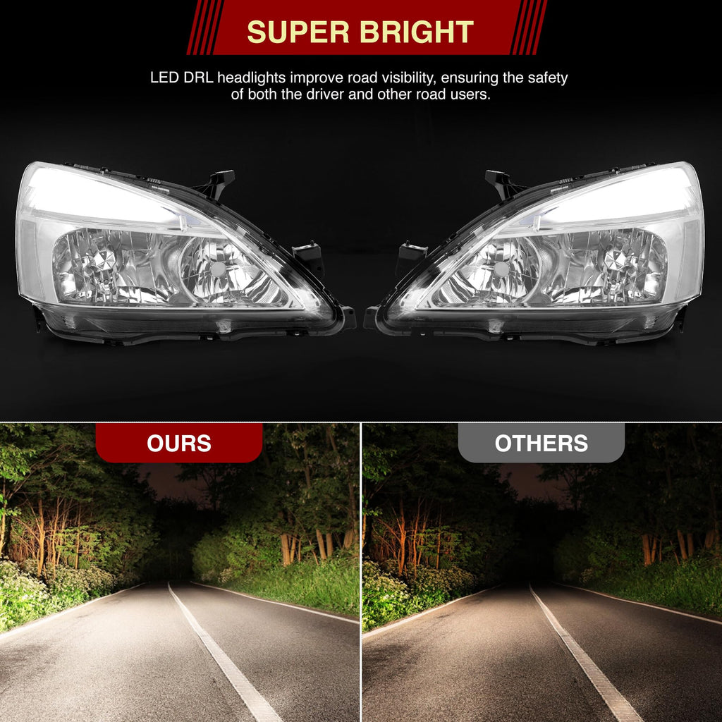 Chrome Housing Clear Lens LED Head Lights Turn Signal Lamps Assembly Pair U808
