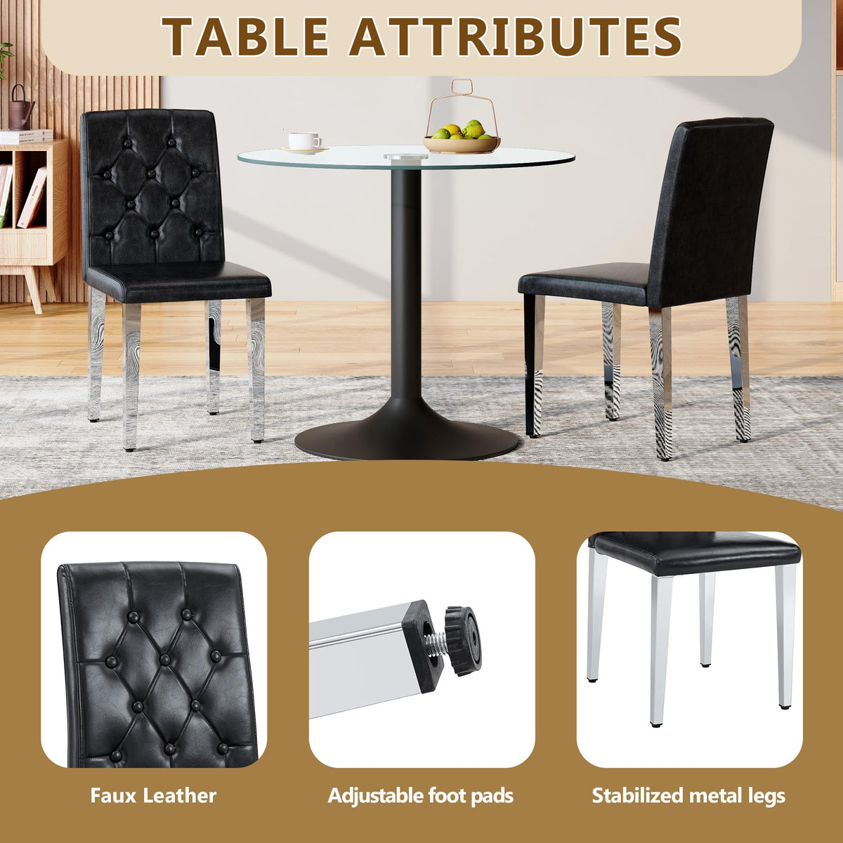 Black Upholstered Dining Chairs Set of 4 with Silver Metal Legs P717