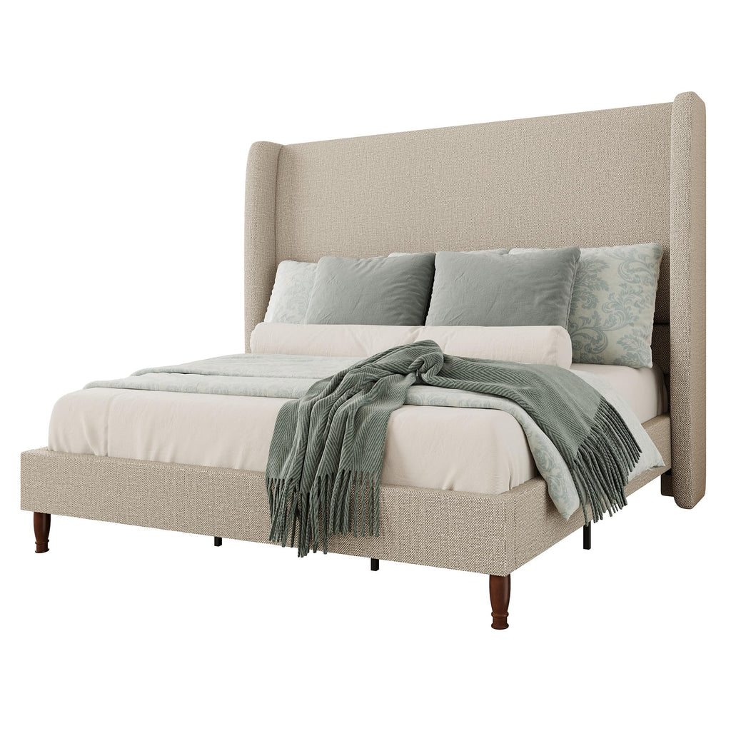 Queen Size Upholstered Wingback Headboard Bed Frame F68957
