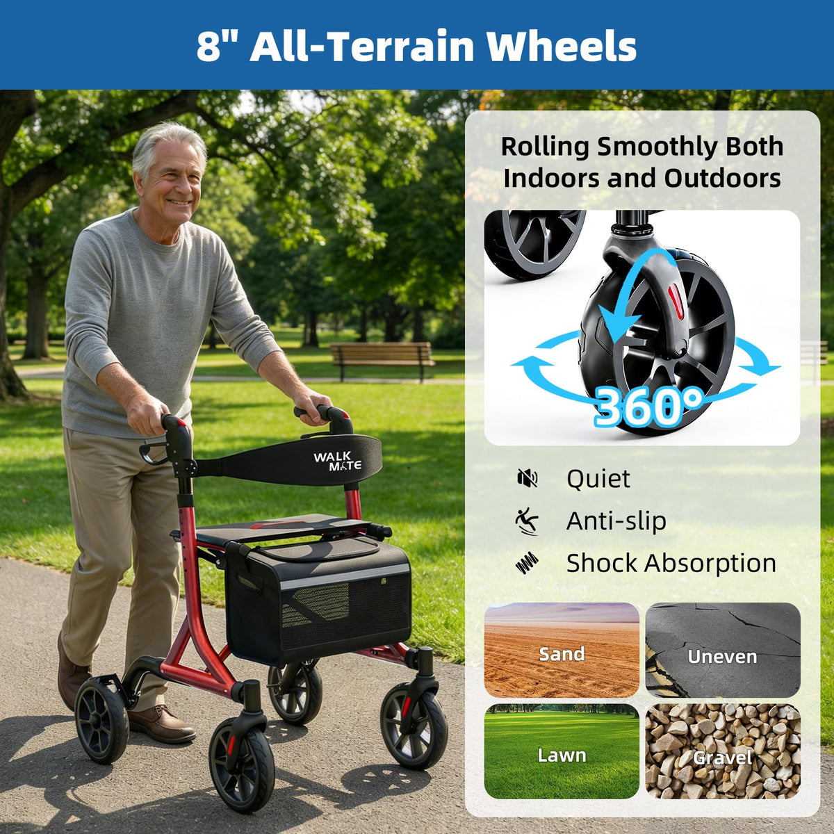 Lightweight Foldable Rollator Walker with Seat I777753