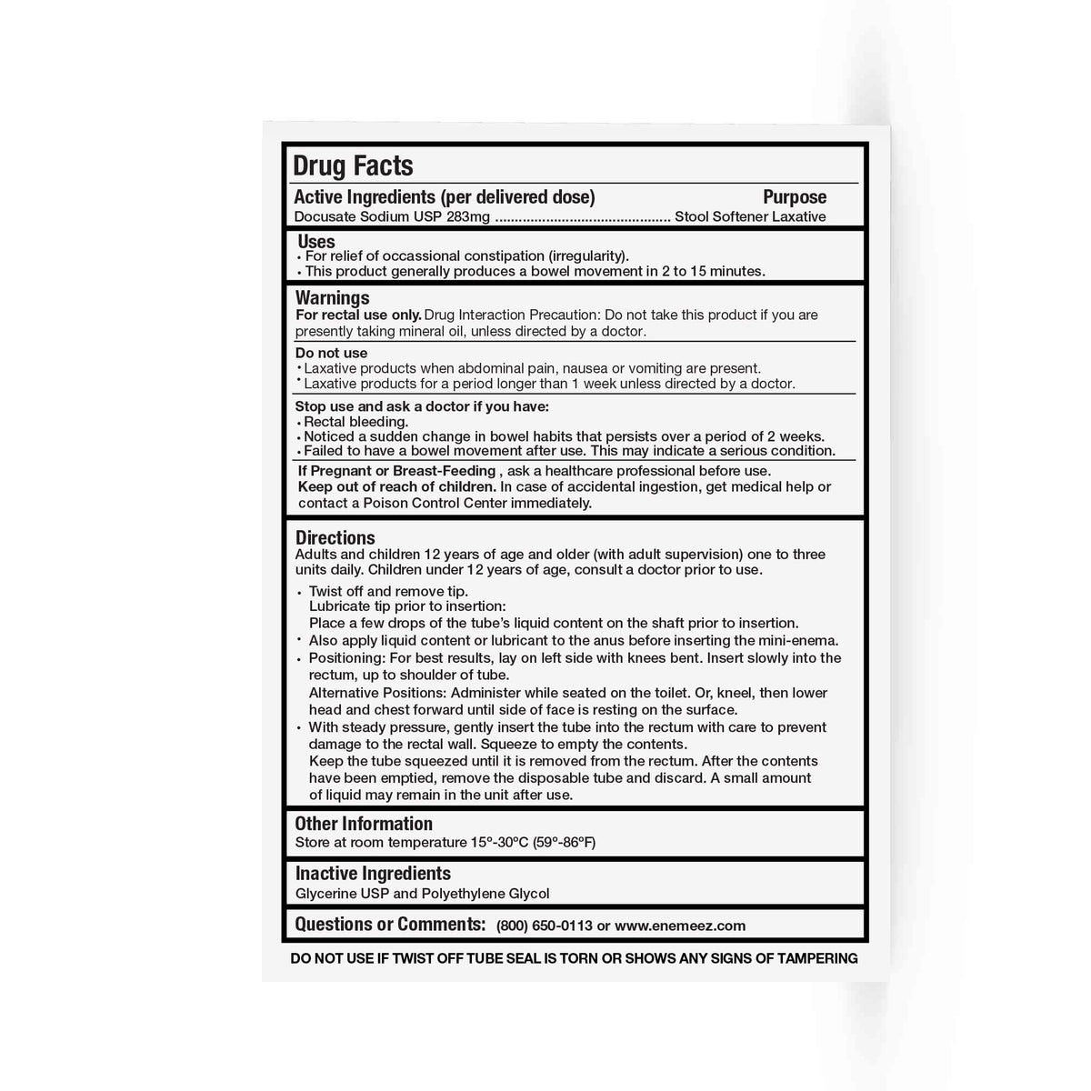 Docusate Sodium Mini Enema 283mg 30 Count Y5290