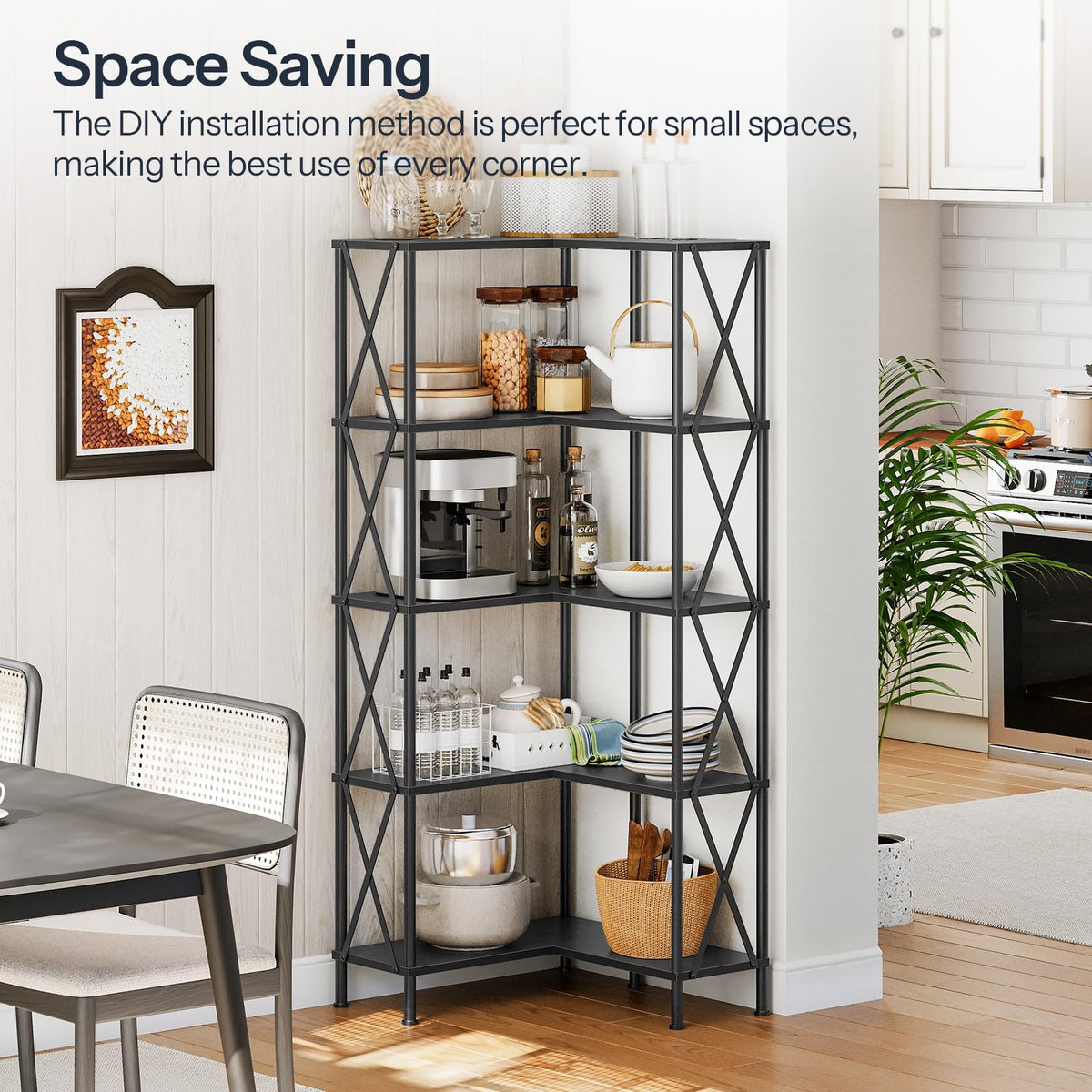 Black 5-Tier L-Shaped Corner Bookshelf X8914