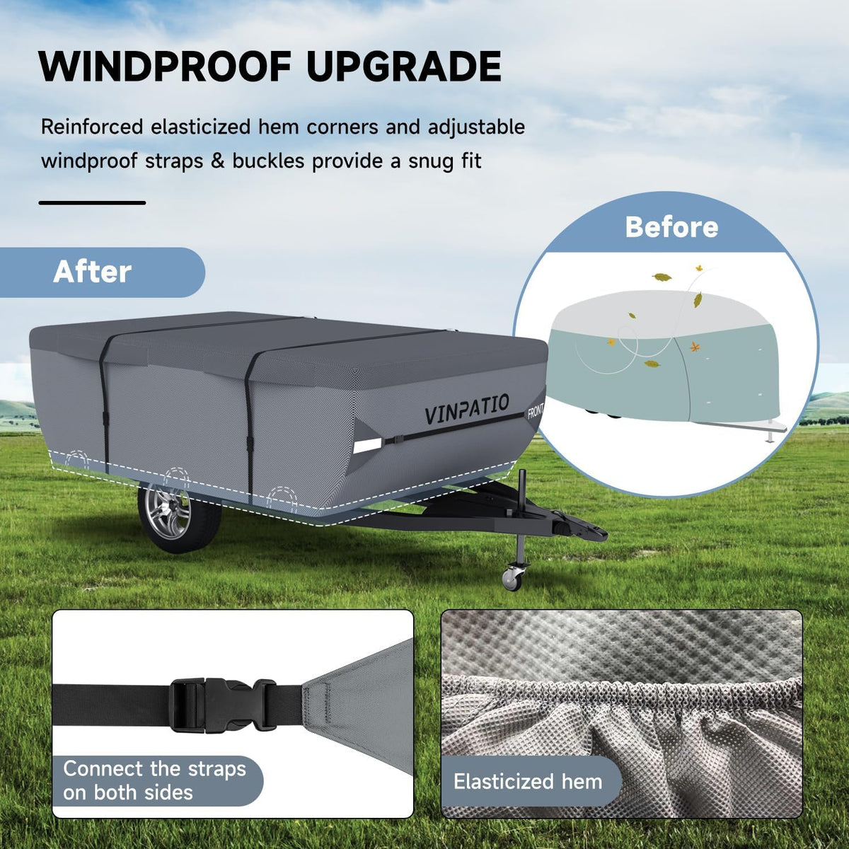 Waterproof Anti-UV Pop Up Camper Cover Fits 14'-16' Trailers D7679