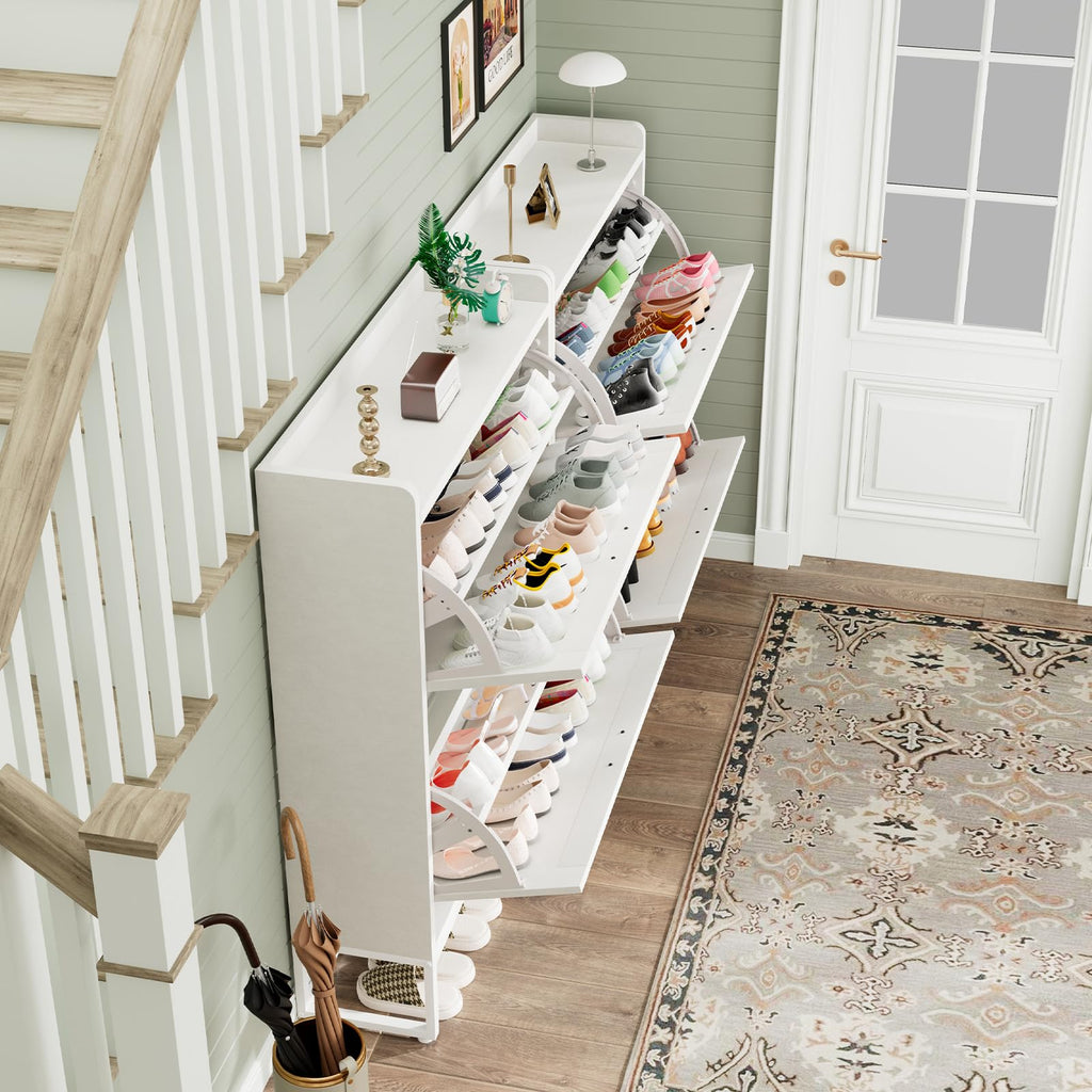 White 2 Flip Drawers Shoe Storage Cabinet V77114