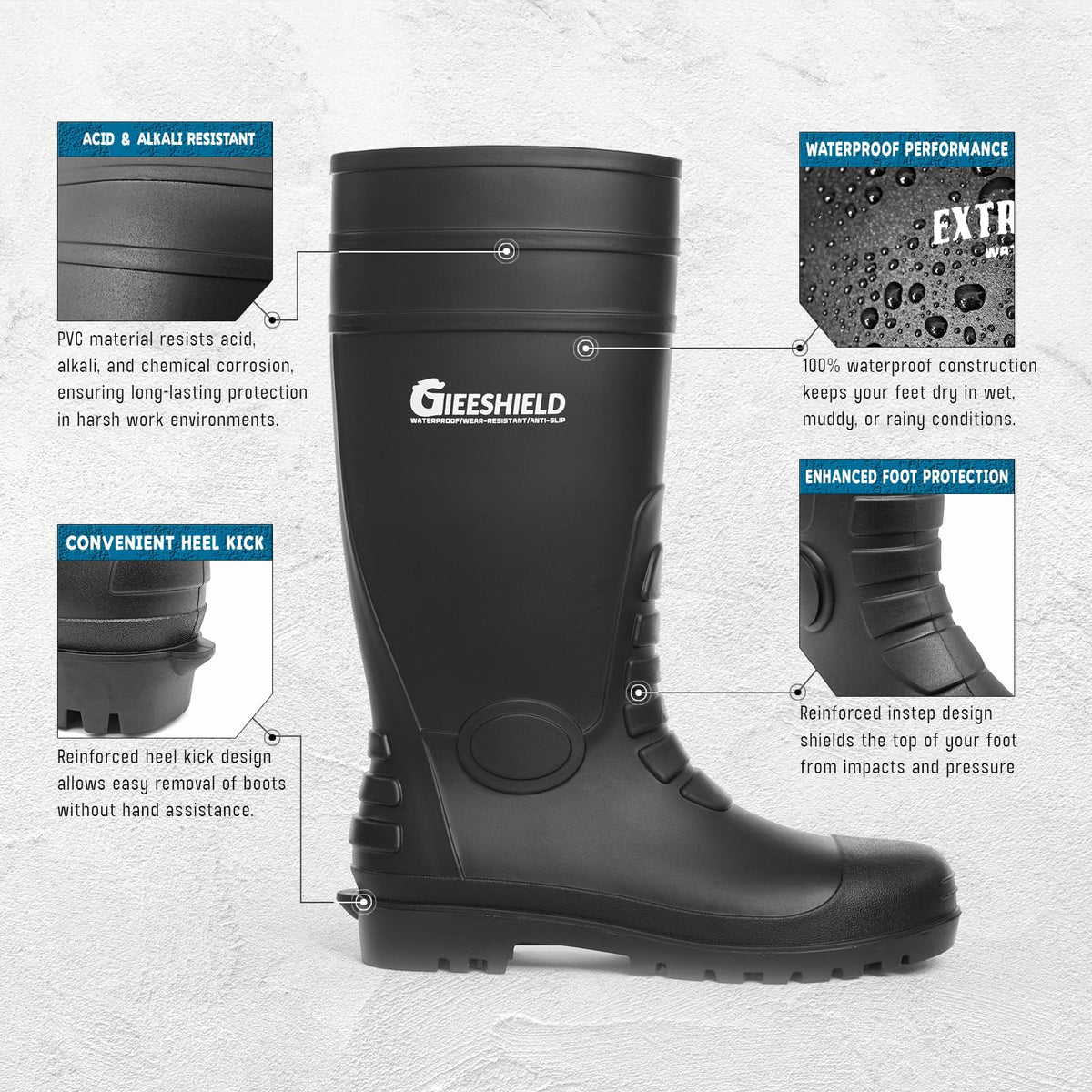 PVC Waterproof Slip-Resistant Rubber Tall Knee Boots F912882
