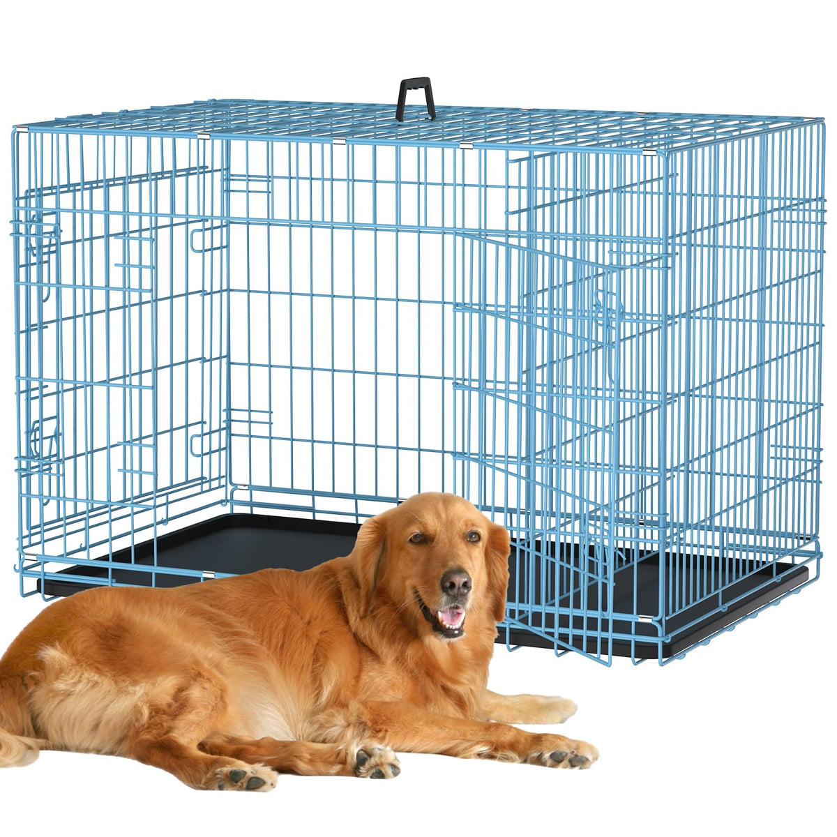 48 Inch Extra Large Double Door Folding Metal Dog Crate with Divider Panel Y1472