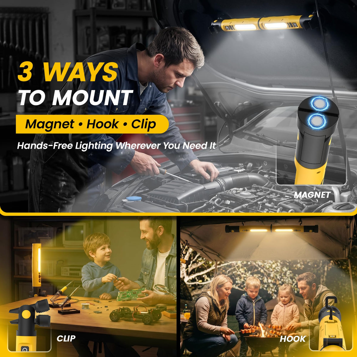 Magnetic Rechargeable LED Work Light with Detachable Dual Light Bars X407538
