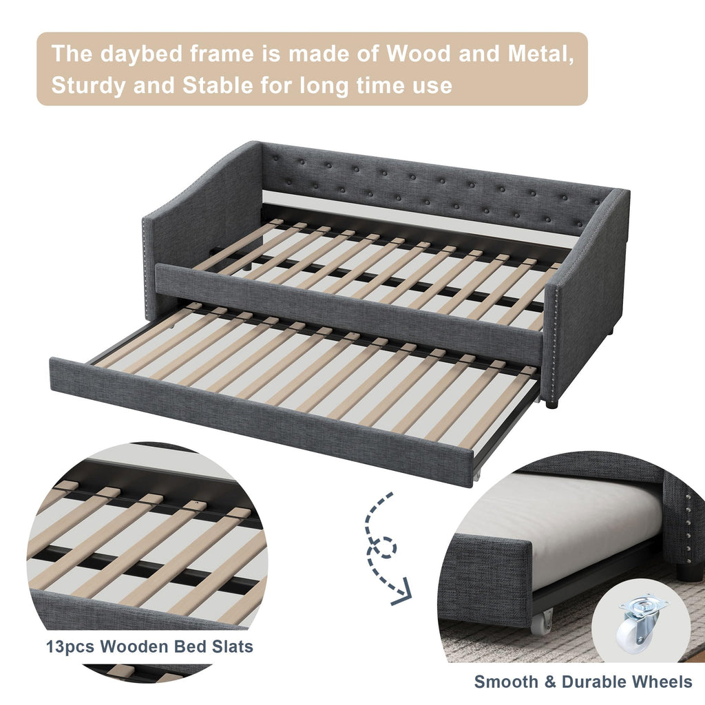 Twin Size Upholstered Daybed with Trundle I661420