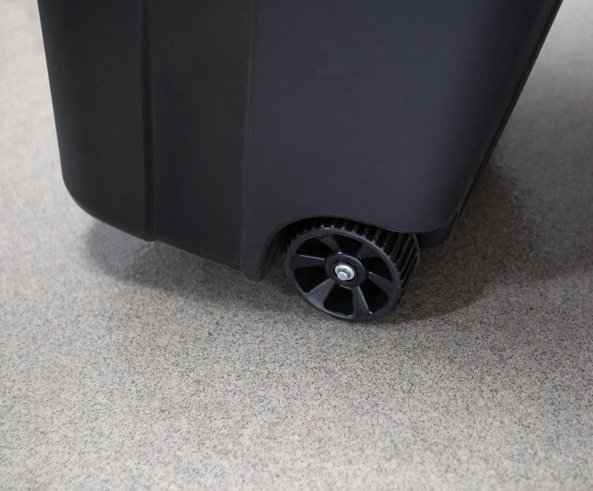 32 Gallon Black Plastic Garbage Can with Attached Lid F16435