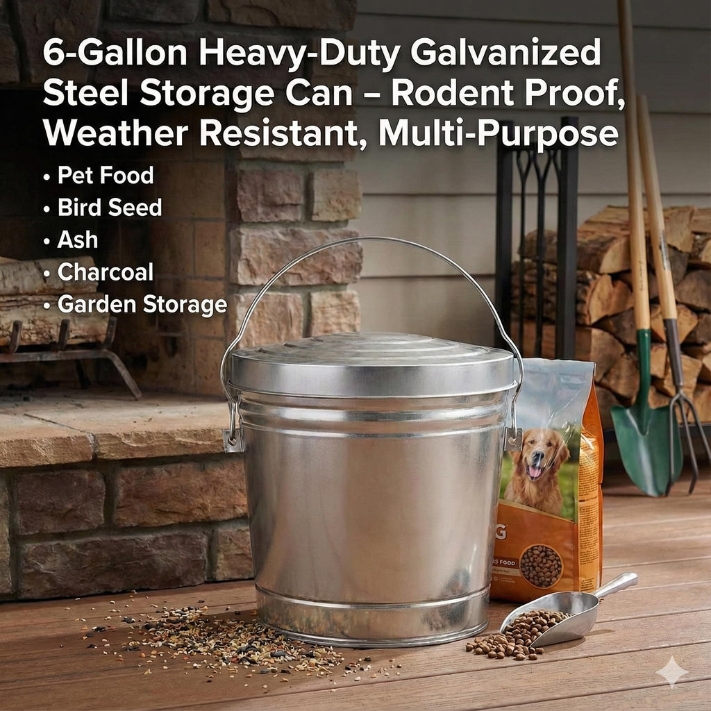6-Gallon Galvanized Steel Storage Can with Lid K63300