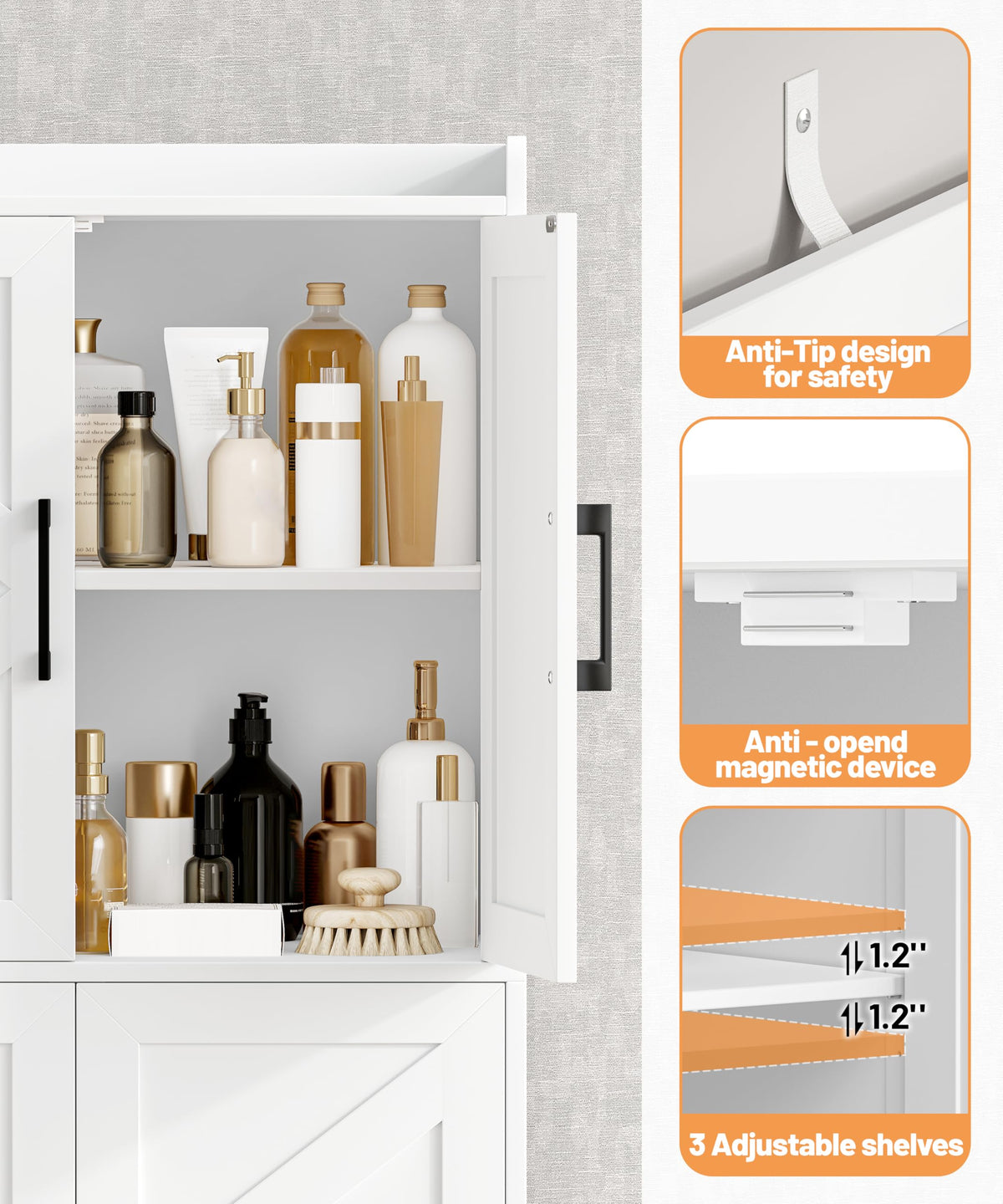 60.2''H Tall Bathroom Storage Cabinet with 6 Door N50340