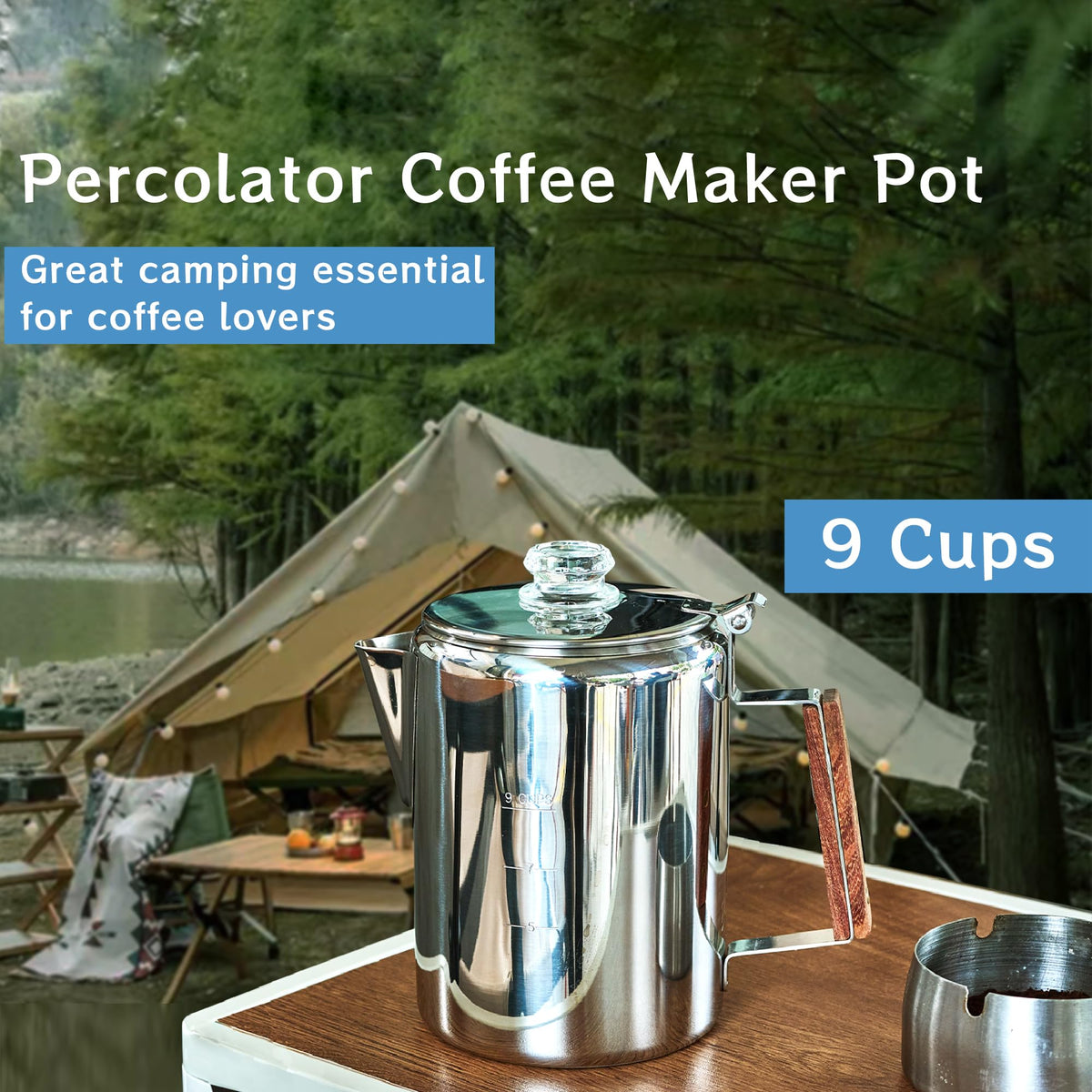 Stainless Steel 9 Cup Camping Coffee Percolator H43895