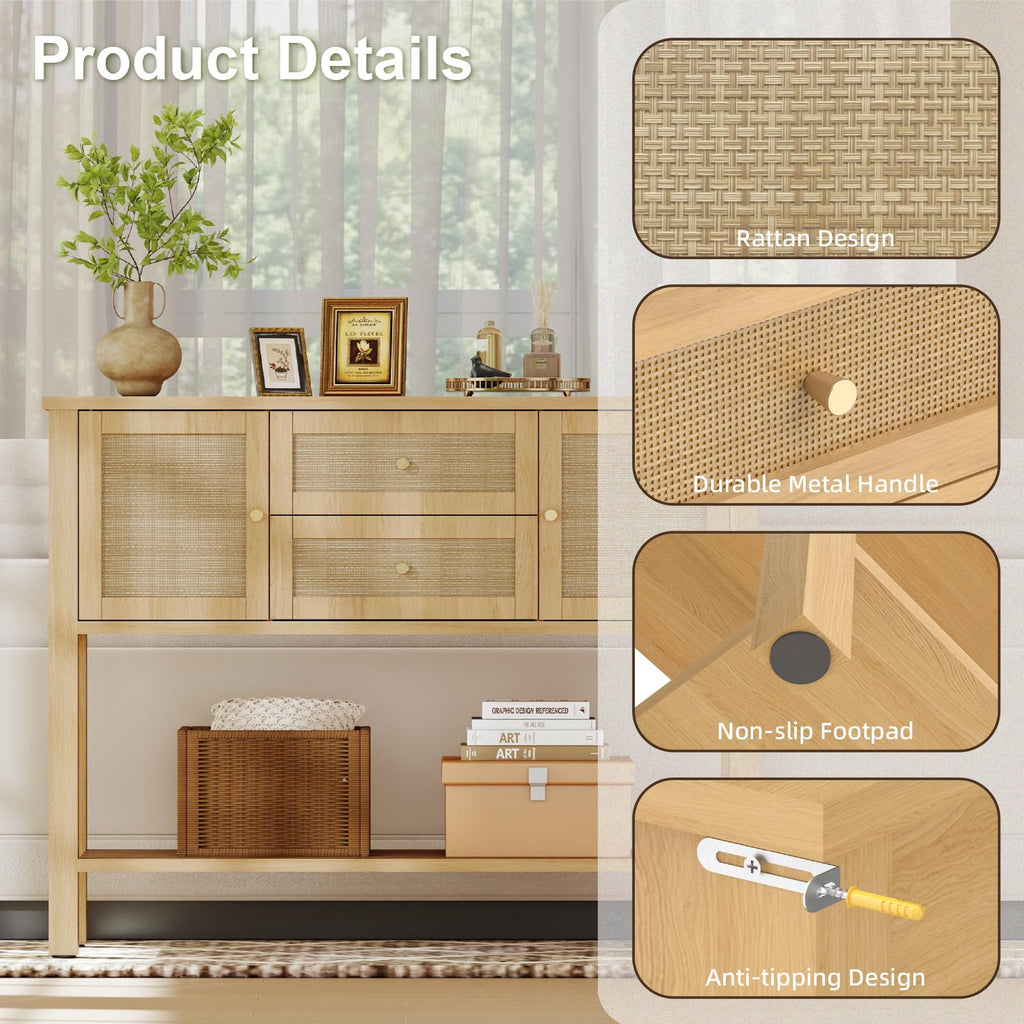 Rattan Console Table with 2 Doors & 2 Drawers L42867