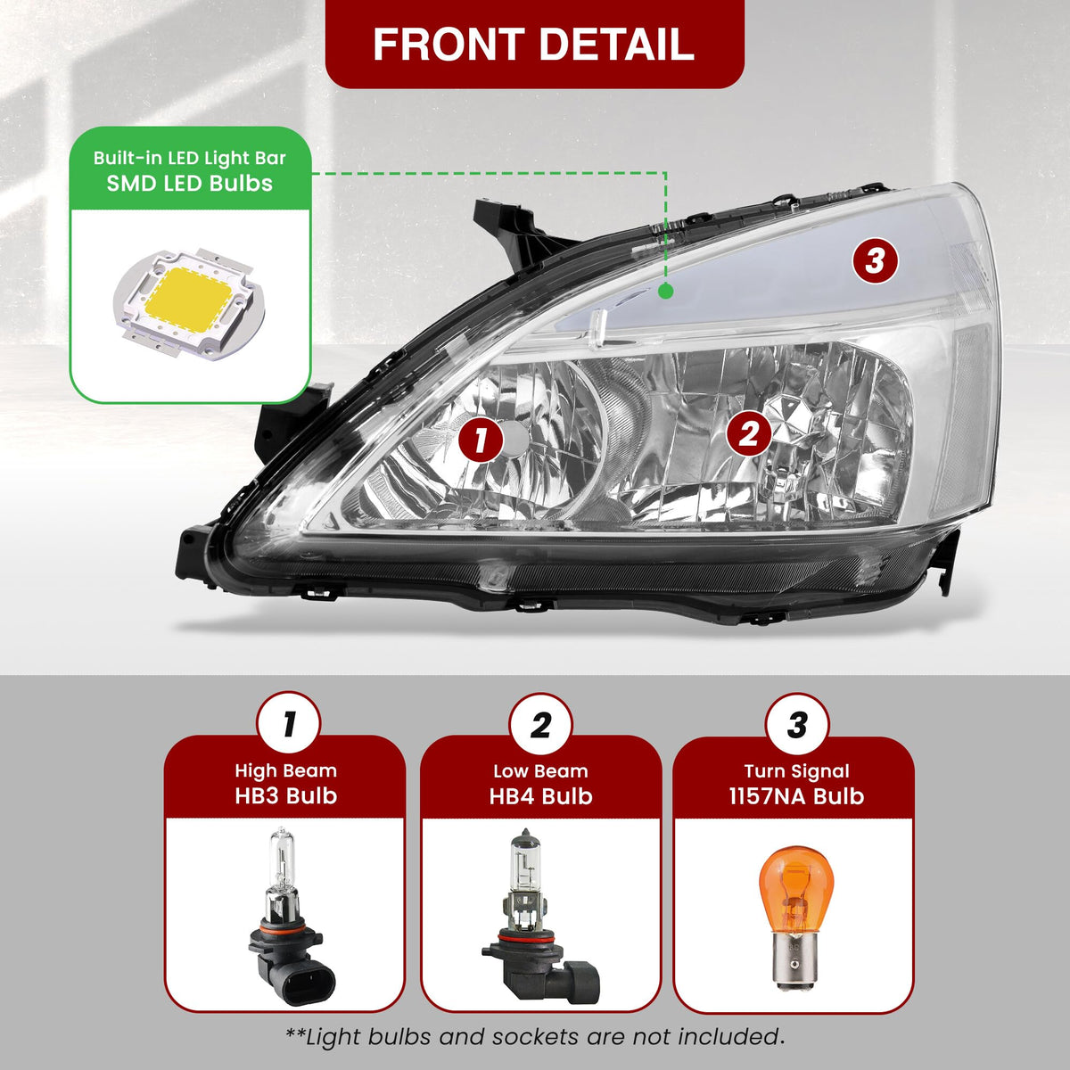 Chrome Housing Clear Lens LED Head Lights Turn Signal Lamps Assembly Pair U808