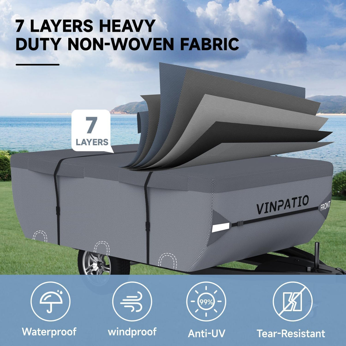 Waterproof Anti-UV Pop Up Camper Cover Fits 14'-16' Trailers D7679