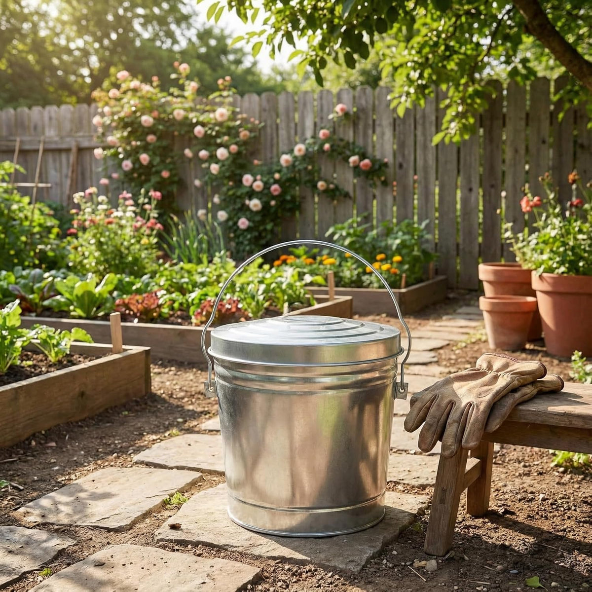 6-Gallon Galvanized Steel Storage Can with Lid K63300