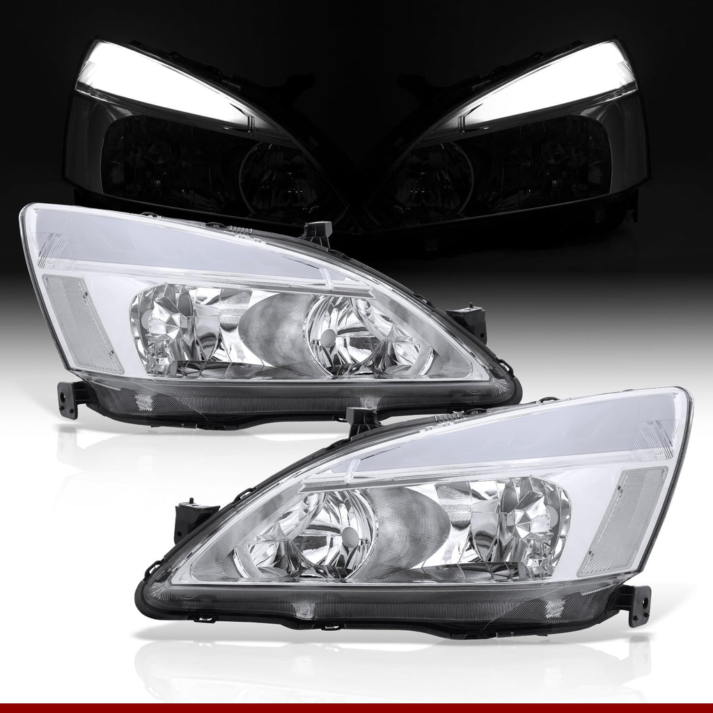 Chrome Housing Clear Lens LED Head Lights Turn Signal Lamps Assembly Pair U808