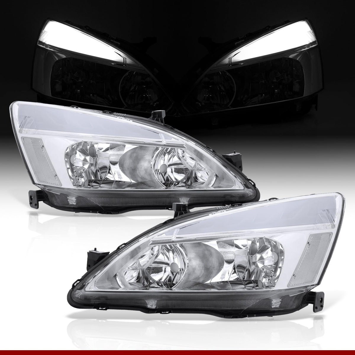 Chrome Housing Clear Lens LED Head Lights Turn Signal Lamps Assembly Pair U808