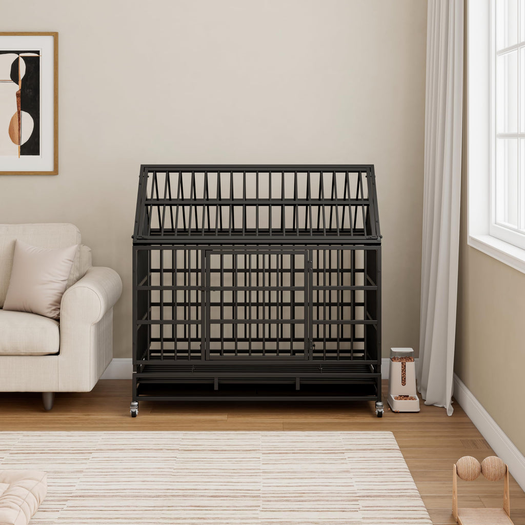 48 Inch Heavy Duty Collapsible Metal Dog Crate with Wheels H868