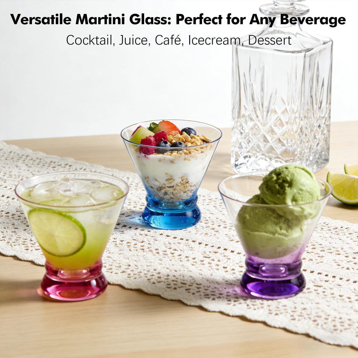Multi Colored Stemless Martini Glasses Set of 6 L979246