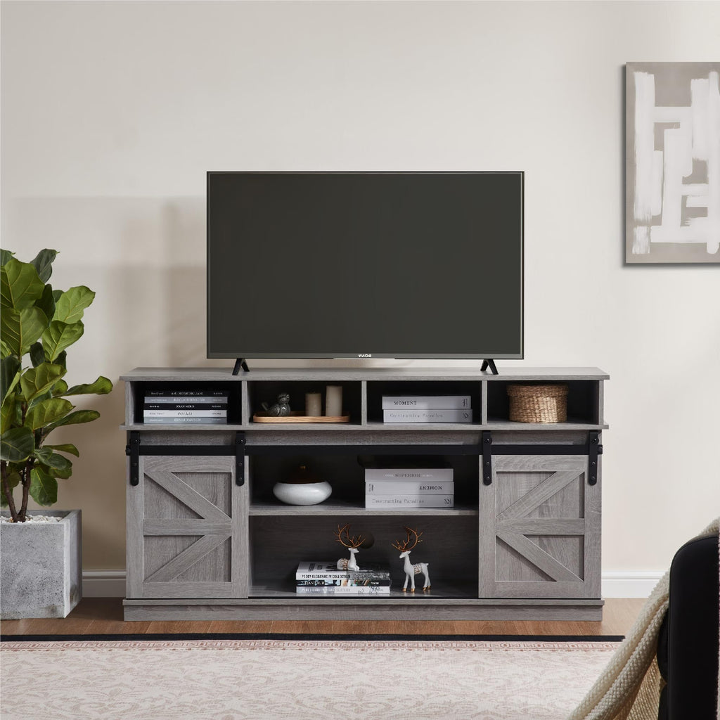 Grey Wood TV Stand with Sliding Barn Door K700