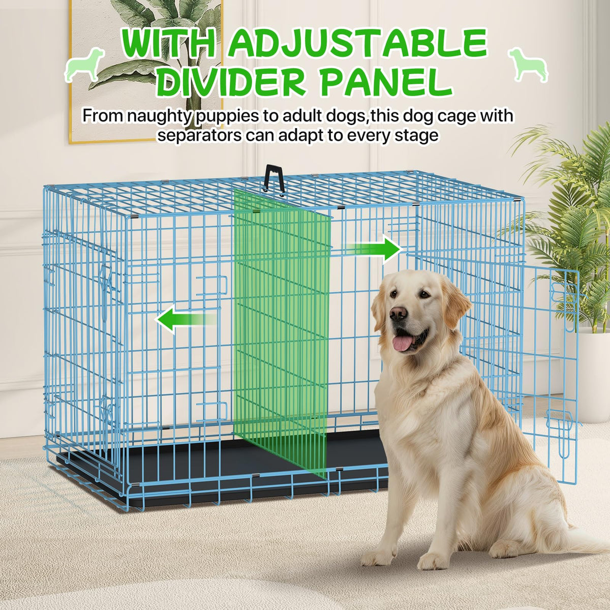 48 Inch Extra Large Double Door Folding Metal Dog Crate with Divider Panel Y1472