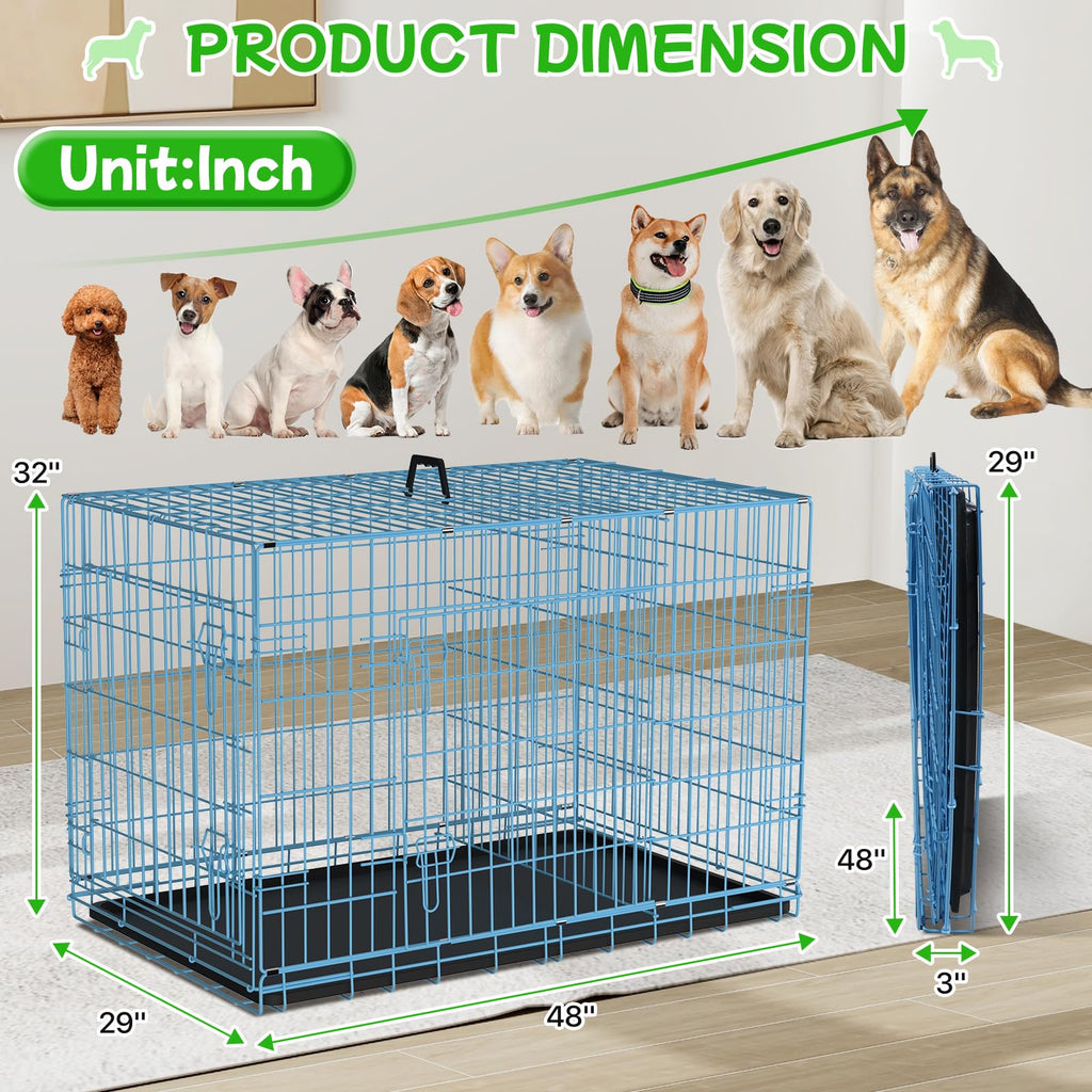 48 Inch Extra Large Double Door Folding Metal Dog Crate with Divider Panel Y1472