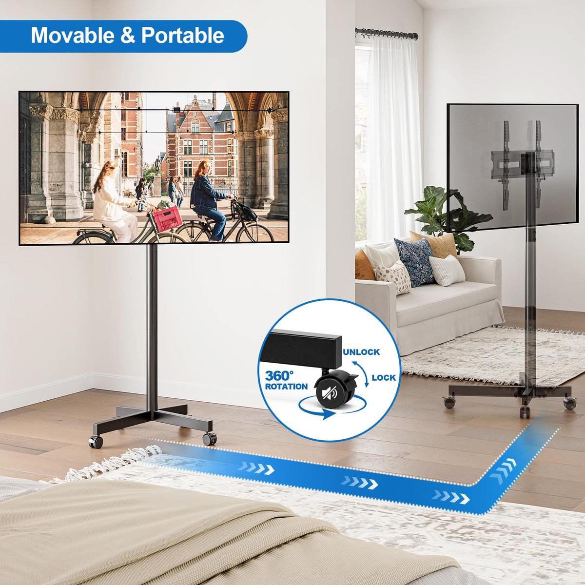 Mobile TV Cart Rolling TV Stand for 23-65 Inch TVs B82966