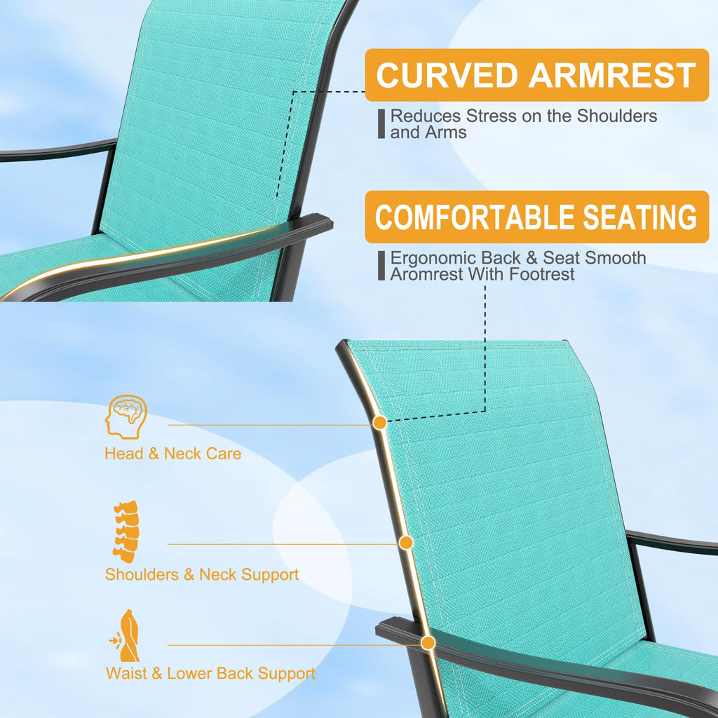 2 Piece Teal Outdoor Swivel Bar Stools with High Back & Armrest F624425