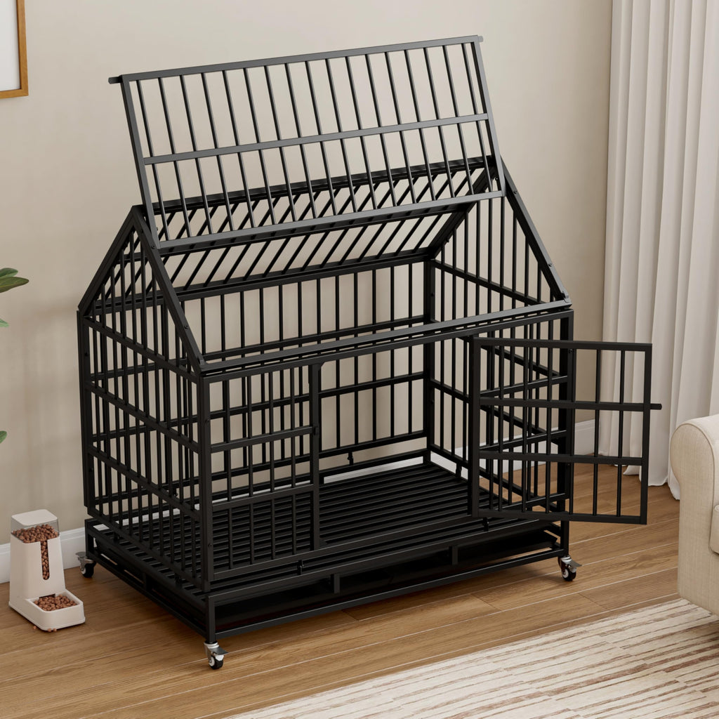48 Inch Heavy Duty Collapsible Metal Dog Crate with Wheels H868