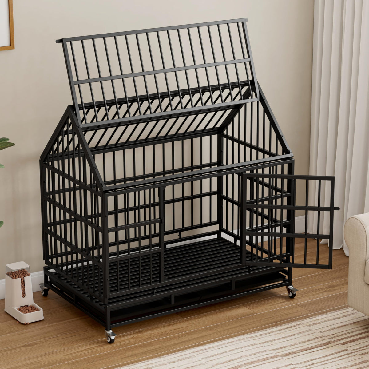 48 Inch Heavy Duty Collapsible Metal Dog Crate with Wheels H868