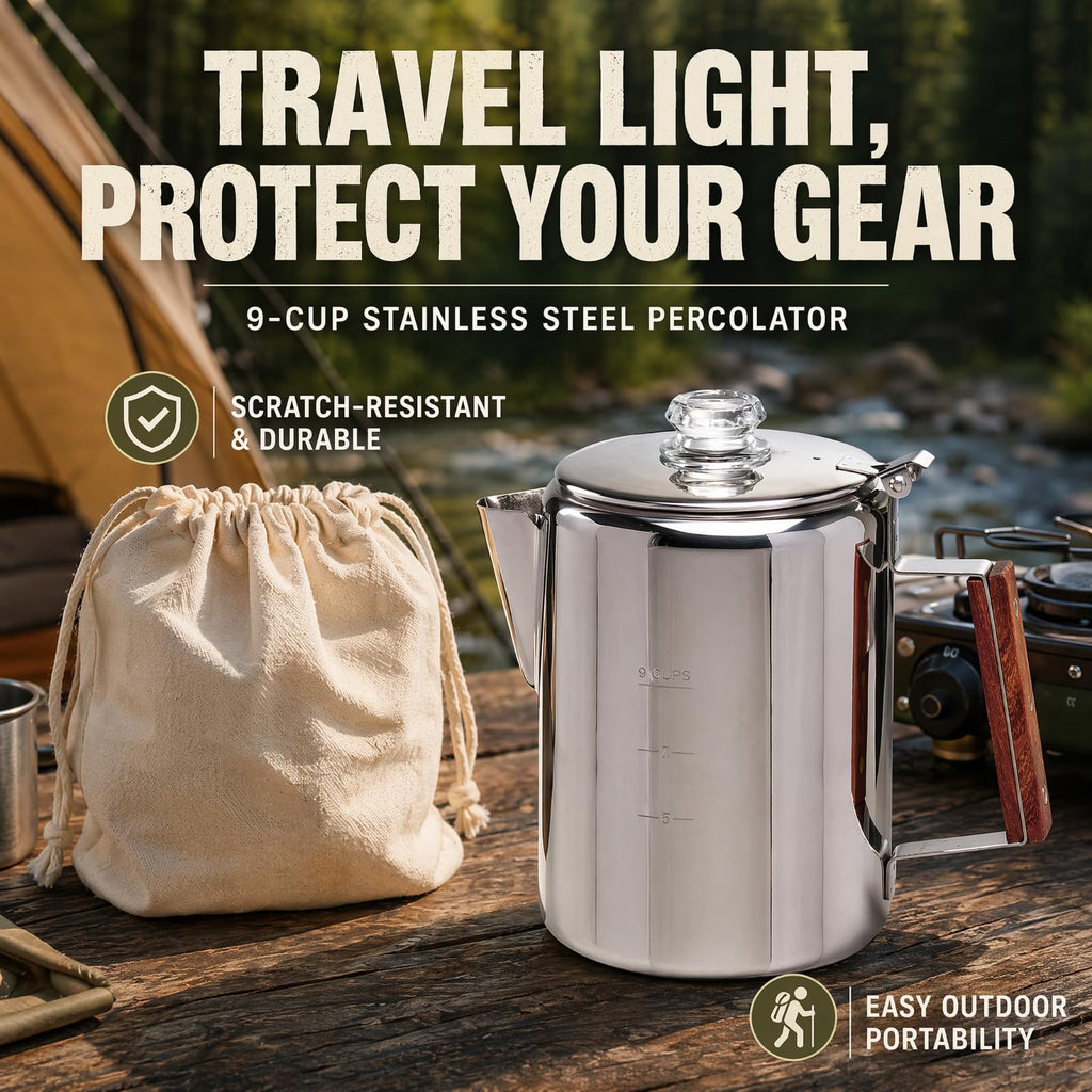 Stainless Steel 9 Cup Camping Coffee Percolator H43895