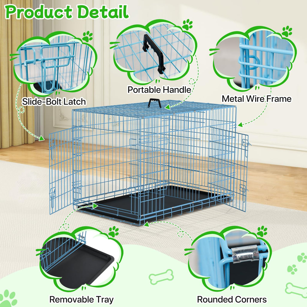 48 Inch Extra Large Double Door Folding Metal Dog Crate with Divider Panel Y1472