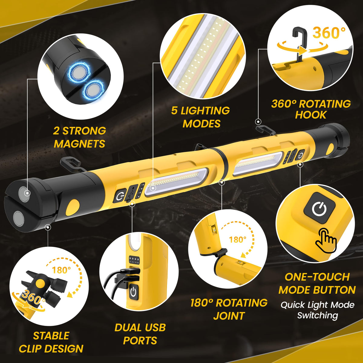Magnetic Rechargeable LED Work Light with Detachable Dual Light Bars X407538