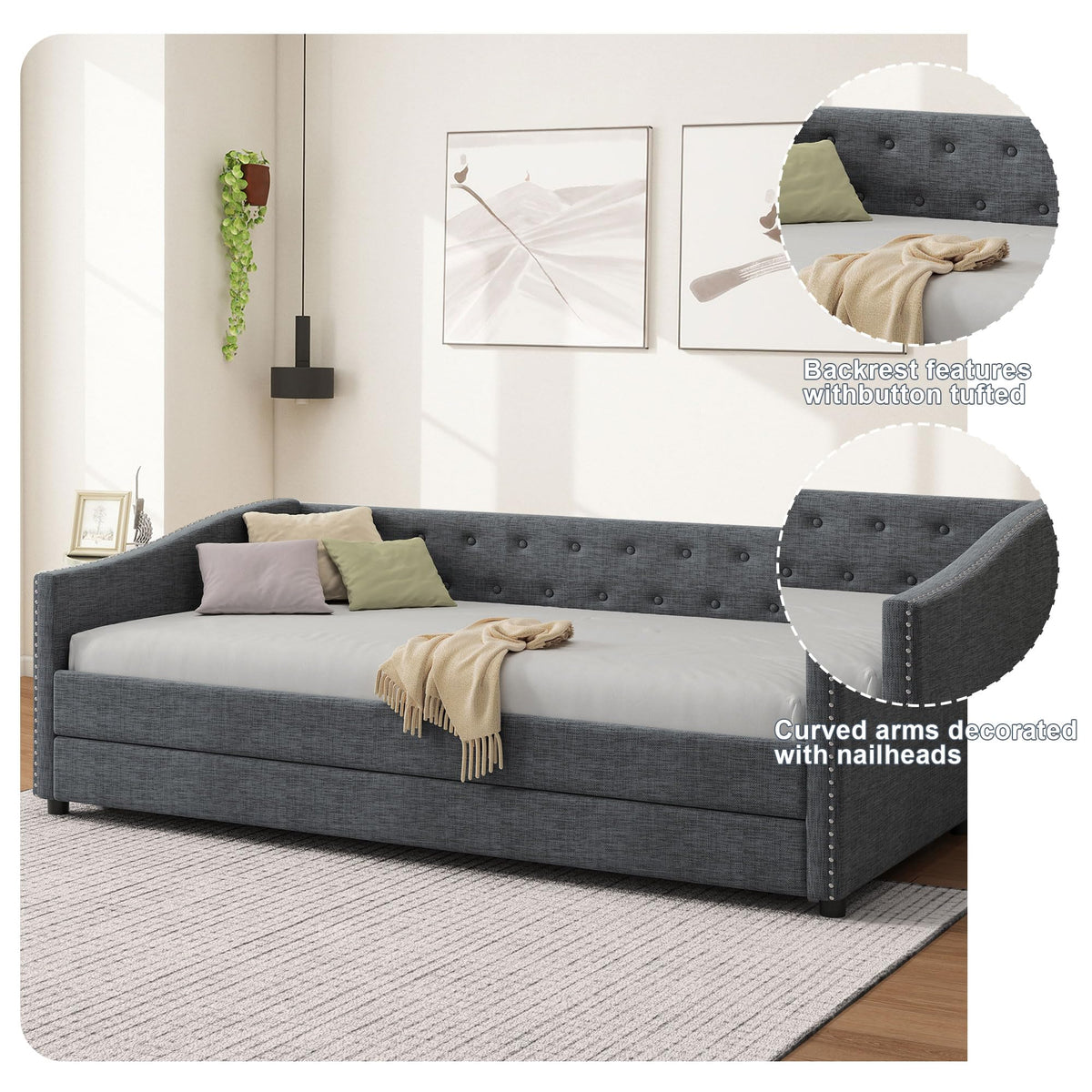 Twin Size Upholstered Daybed with Trundle I661420