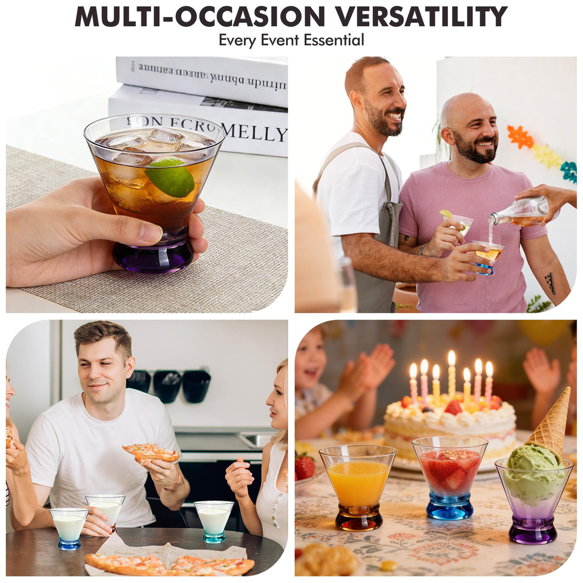 Multi Colored Stemless Martini Glasses Set of 6 L979246