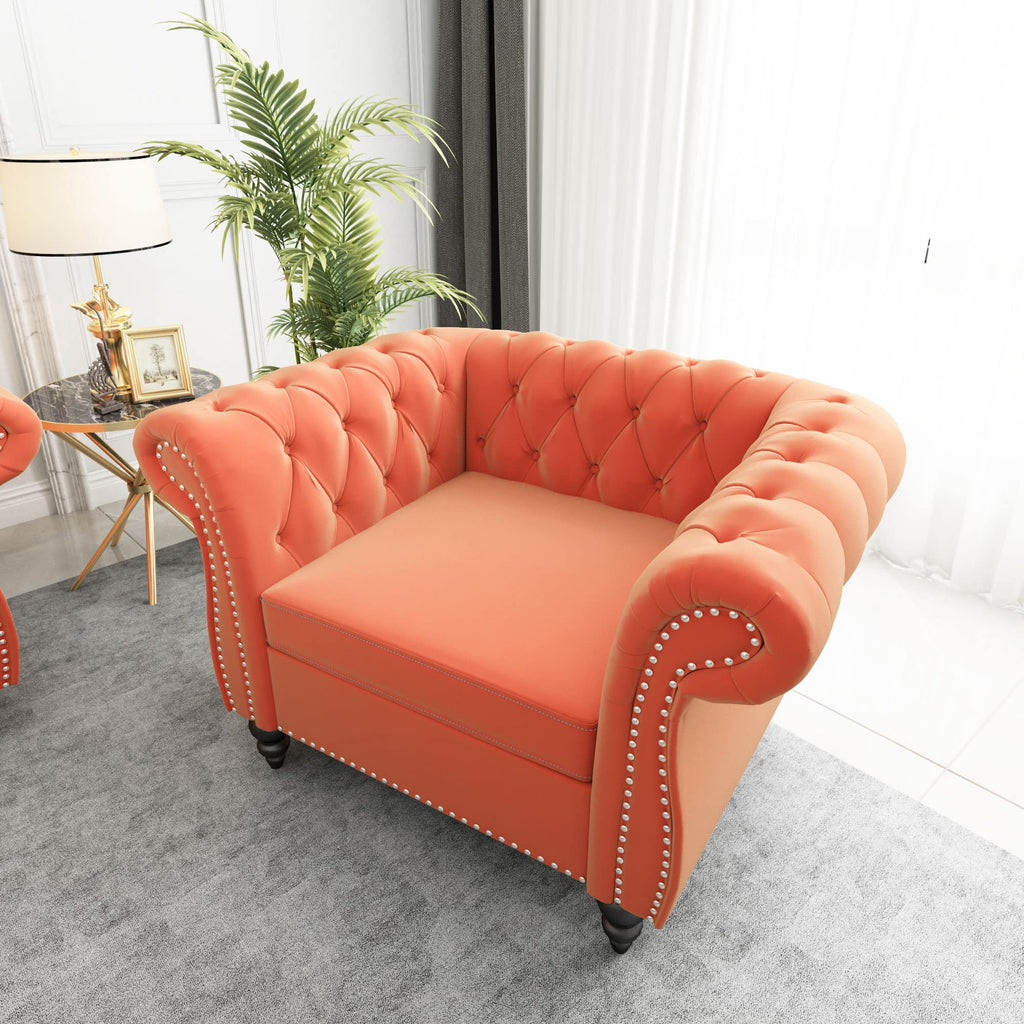 Orange Velvet Tufted Accent Chair G69610