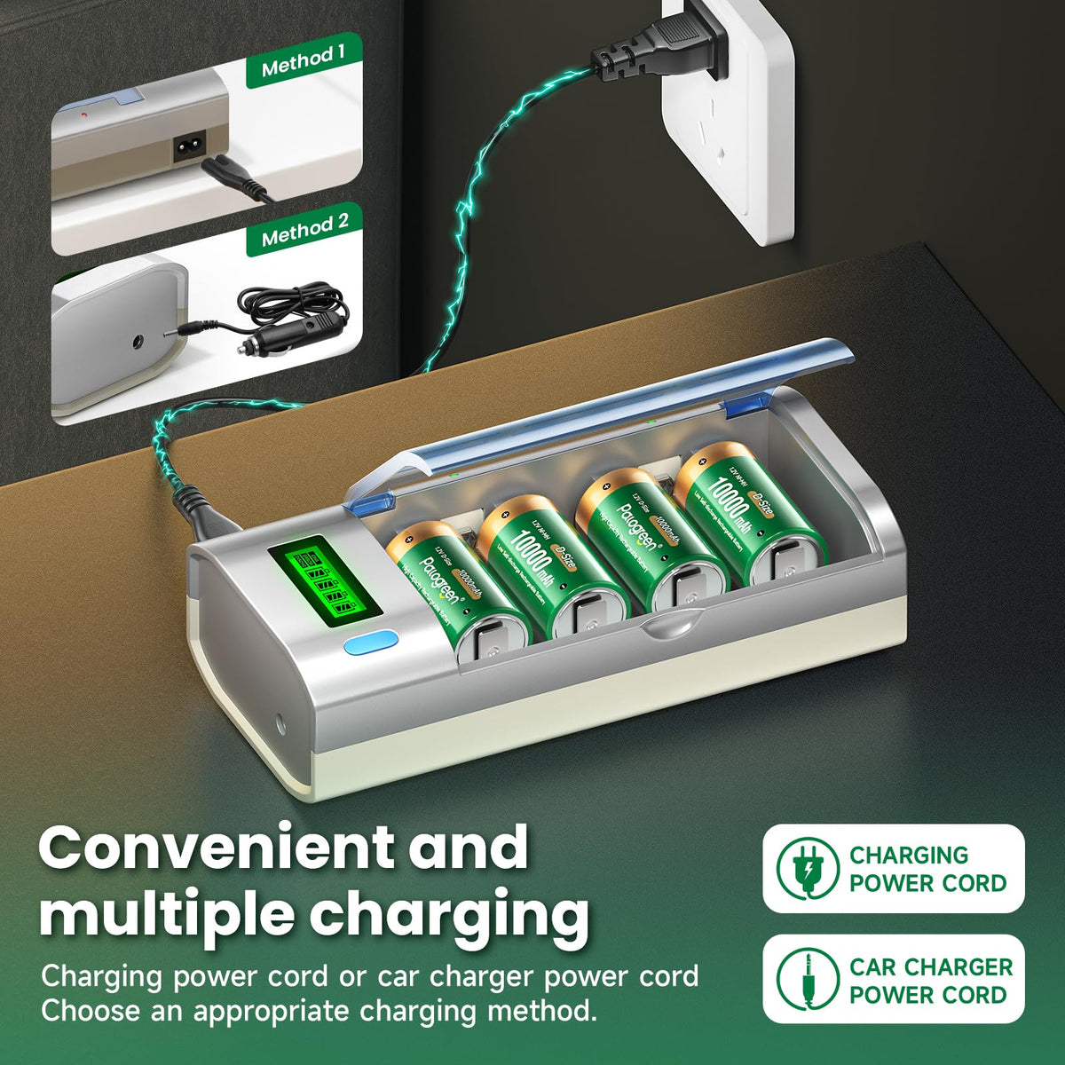 10000mAh Rechargeable D Batteries 6 Counts and Universal Battery Charger B891824