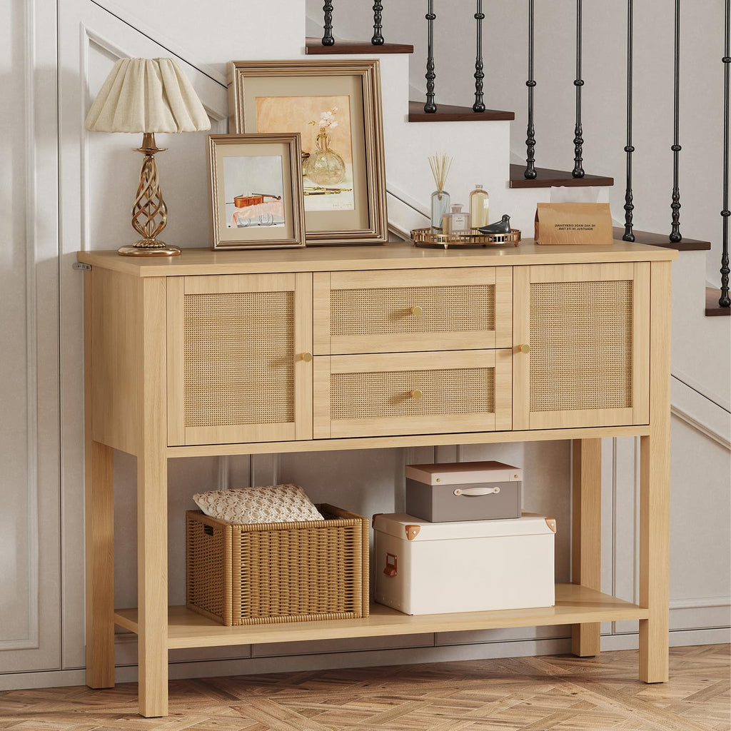 Rattan Console Table with 2 Doors & 2 Drawers L42867