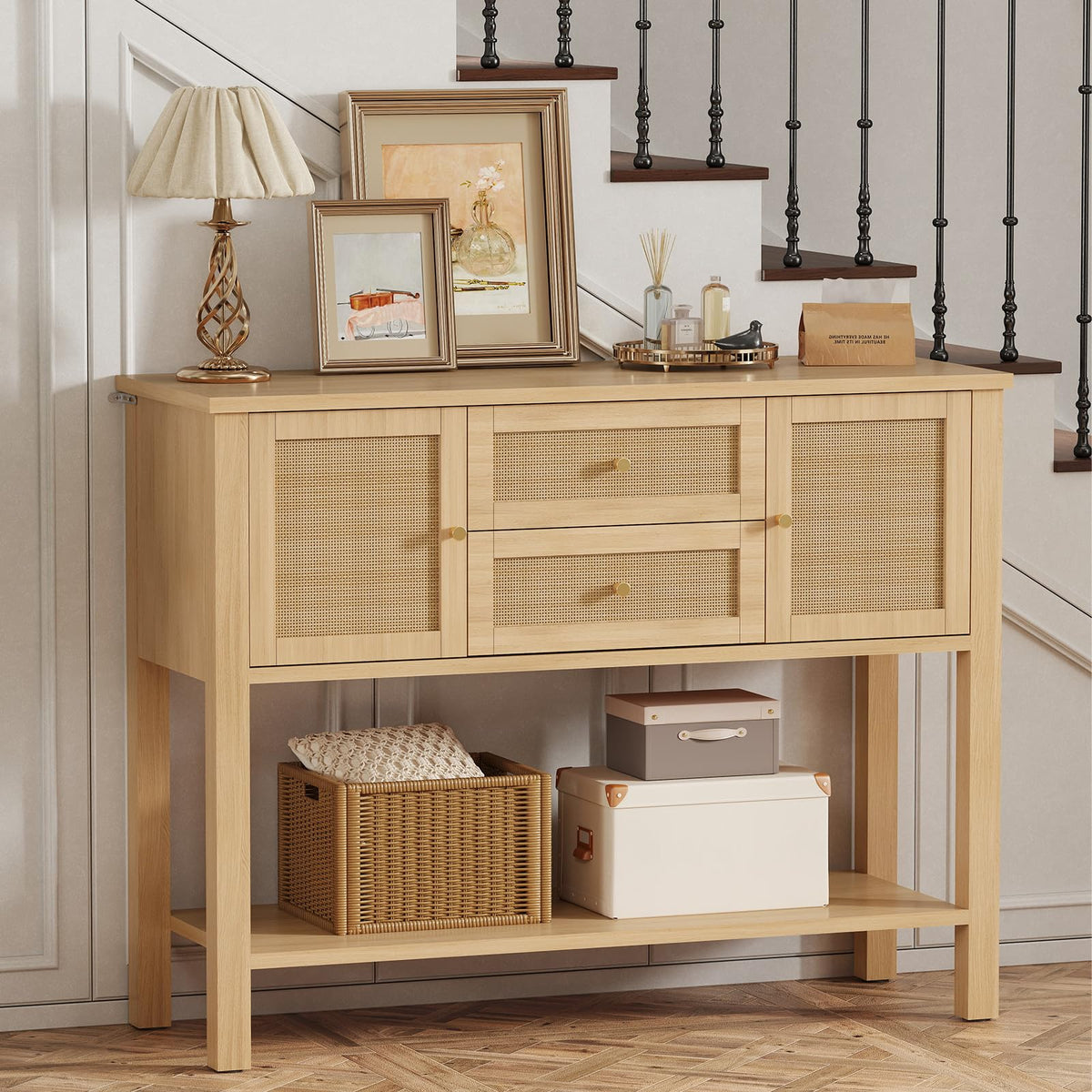 Rattan Console Table with 2 Doors & 2 Drawers L42867