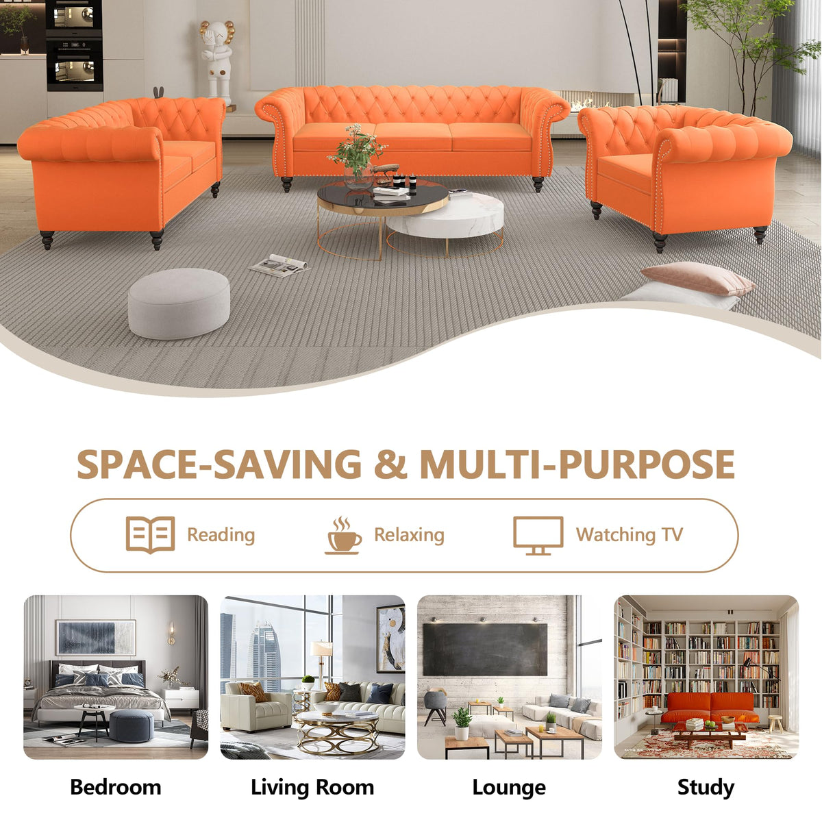 Orange Velvet Tufted Accent Chair G69610