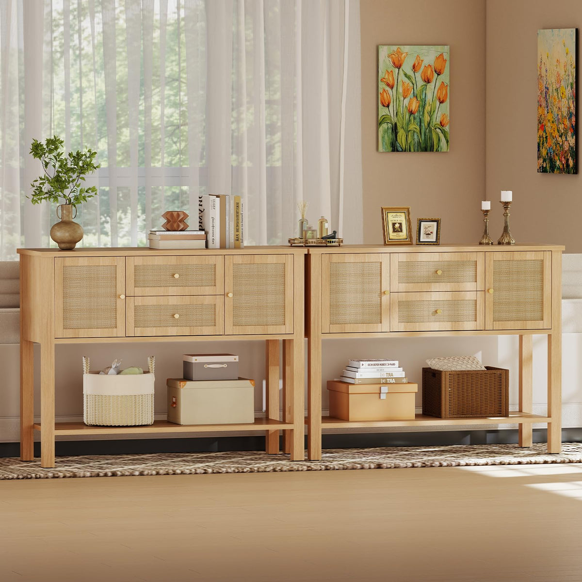 Rattan Console Table with 2 Doors & 2 Drawers L42867