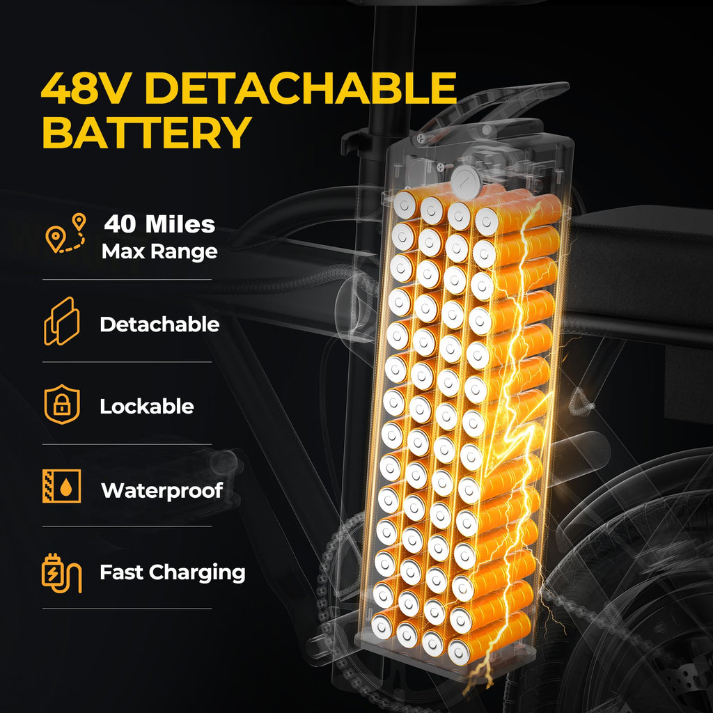 750W Peak Foldable Electric Bike with 48V Removable Battery S10867