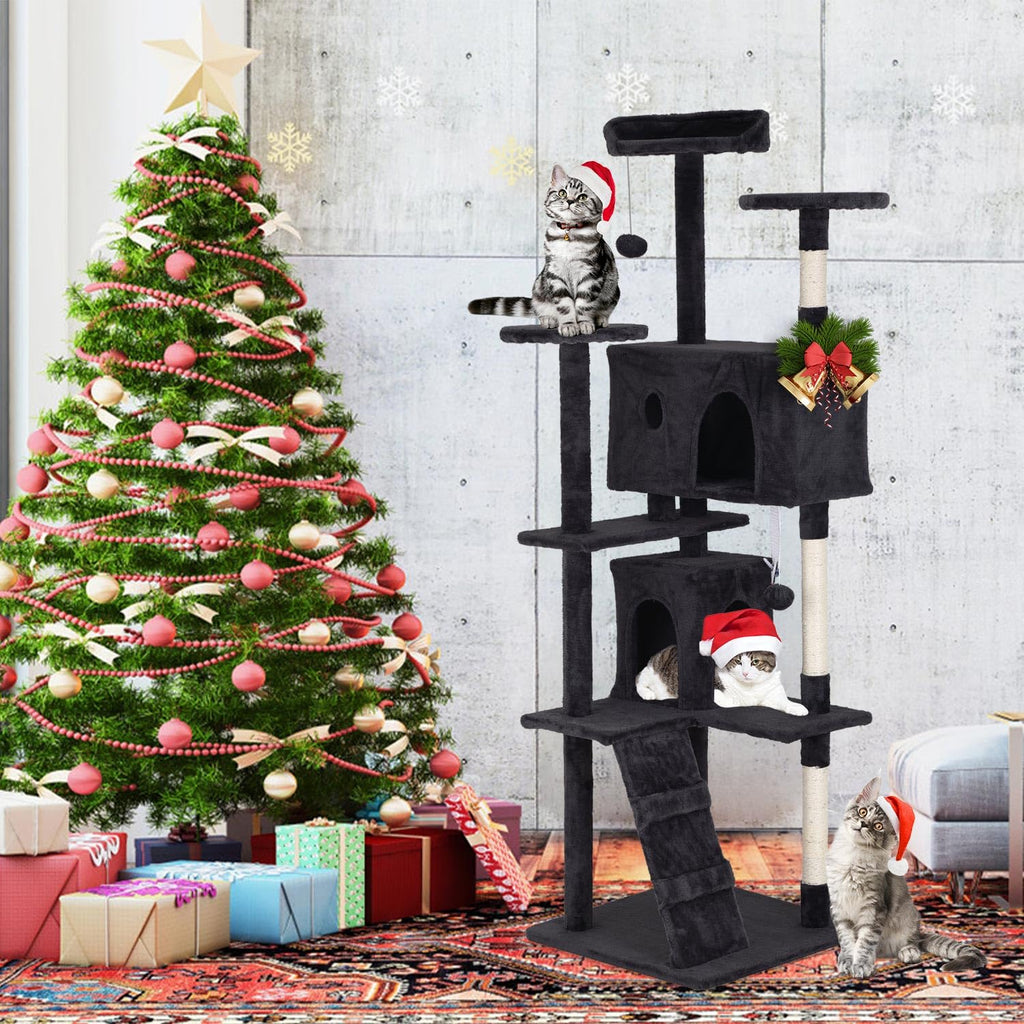 70" Dark Grey Cat Tree Tower with Scratching Post and Bed W573857
