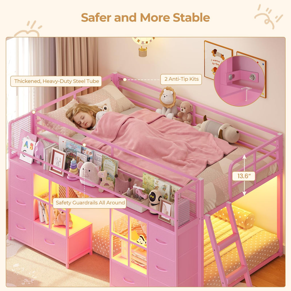 Twin Over Twin Bunk Bed with 8 Drawers & Bookshelf X169