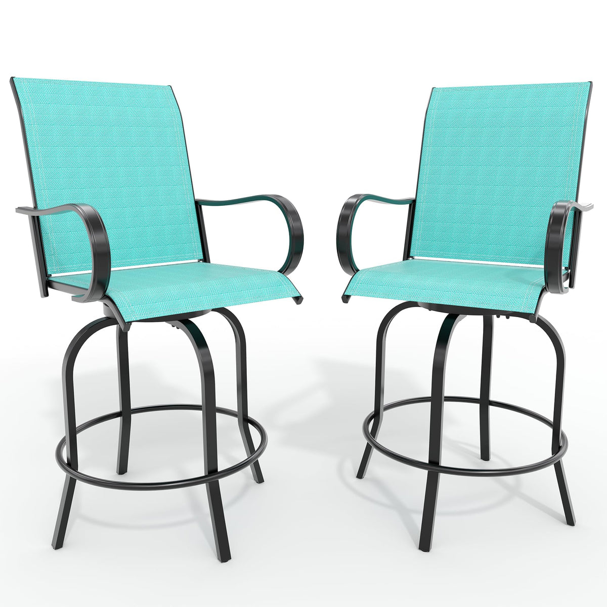 2 Piece Teal Outdoor Swivel Bar Stools with High Back & Armrest F624425