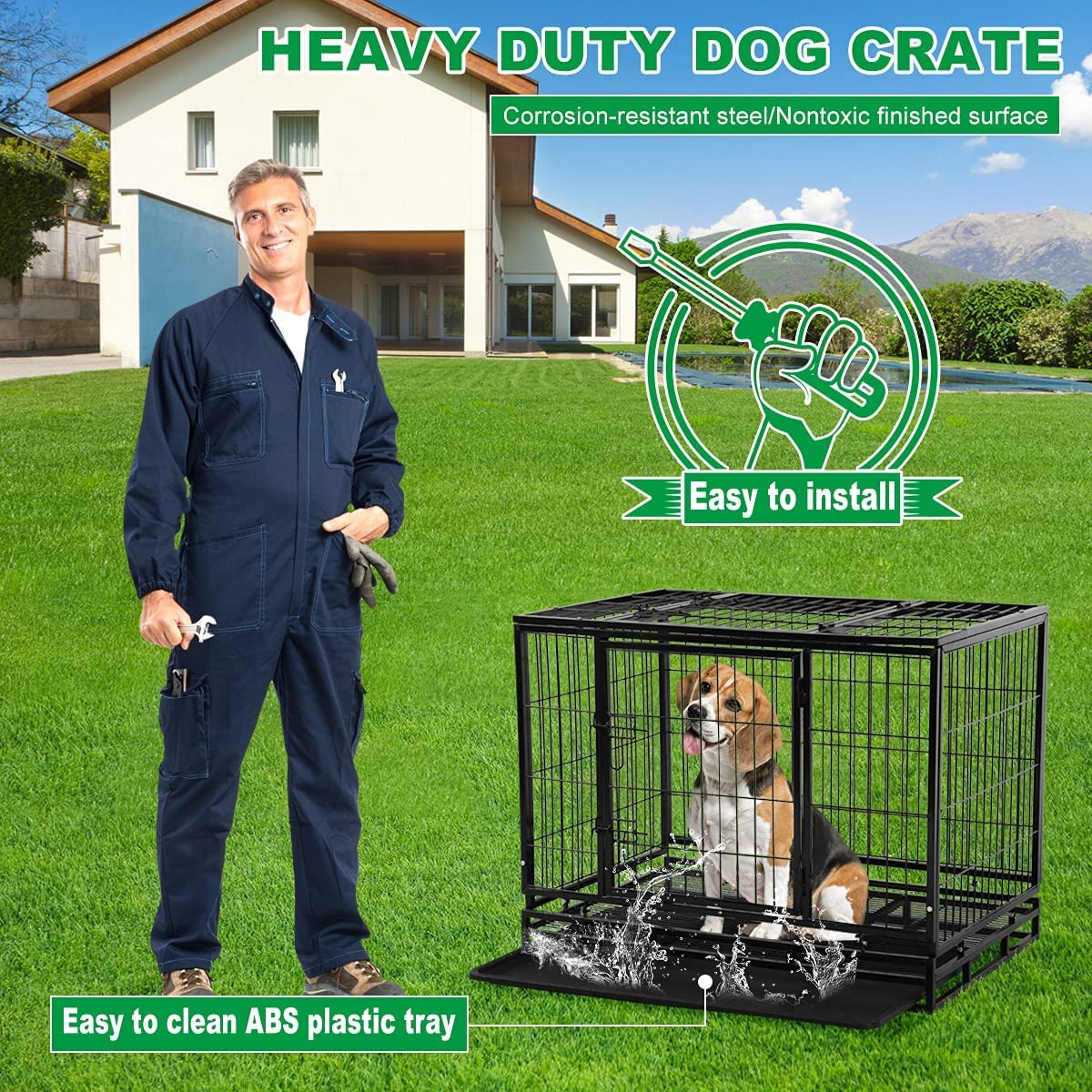 48 inch XXL Heavy Duty Dog Kennel with Wheels S4428