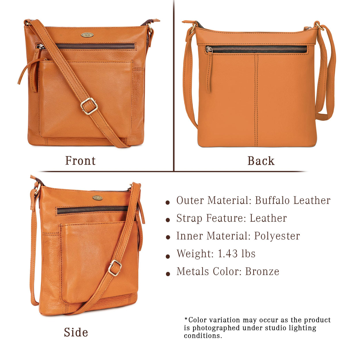 Light Brown Genuine Leather Crossbody Bag B484