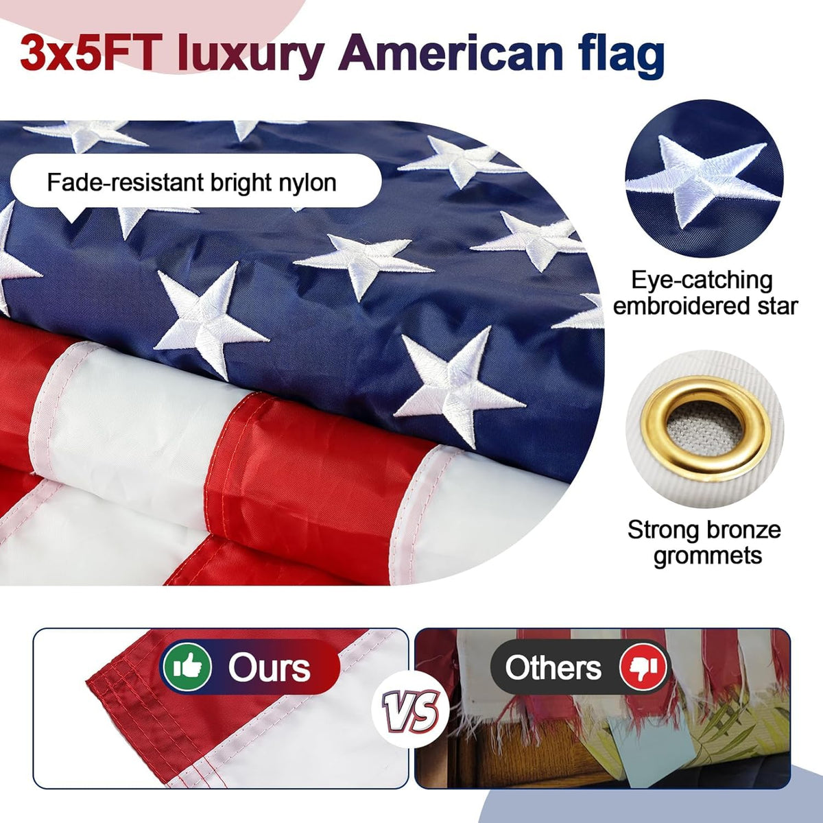 5ft Tangle Free Flag Pole Kit with 3x5 US Flag L18021