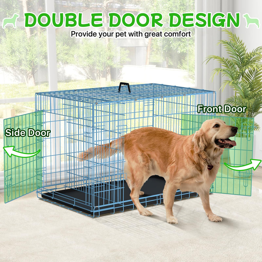 48 Inch Extra Large Double Door Folding Metal Dog Crate with Divider Panel Y1472